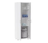 Buyqualia Armario Escobero Multiusos Dos Puertas, Ruedas, Color Blanco (Alto 183 / Ancho 72 / Fondo 41) Cm