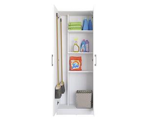 Buyqualia Armario hogar escobero Multiusos Dos Puertas en Color Blanco (Alto 179 cm/Ancho 61 cm/Fondo 32 cm)