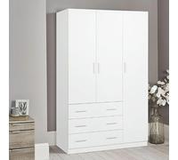 Buyqualia Armario Ropero Blanco 200x120x58 cm con 3 Puertas y 3 Cajones - Armario de Dormitorio Amplio y Funcional