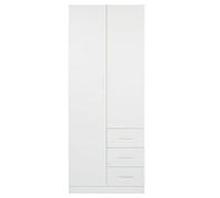 Buyqualia Armario ropero Blanco 200x80x58 cm con 2 Puertas y 3 cajones - Diseño Moderno y Funcional