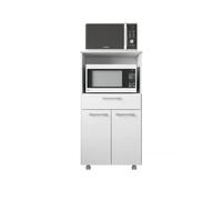 Buyqualia Mueble de Cocina para microondas con Ruedas, aparador Auxiliar en Color Blanco (Alto 118cm / Ancho 61 cm/Fondo 49 cm)