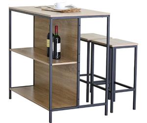 Buyqualia - Set de Mesa Alta con 2 Taburetes y Estantería Lateral 95x100x60 cm - Conjunto de Barra de Cocina, Comedor o Salón, Mesa Alta con Almacenaje