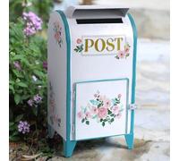 Buzón de correo metálico Unyqoos®, de pie, para interior y exterior – estilo retro/antiguo nostálgico, blanco con marco azul, 15,7" x 2,9" x 7,9", 3 libras, ideal para decoración y como regalo