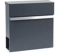 Buzón de diseño Wiltec V50, color antracita y acero inoxidable, dimensiones 370 x 105 x 370 mm. Buzón de pared con cerradura, ventanilla de visibilidad, compartimento para periódicos y buzón fabricado