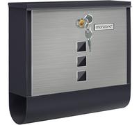 MONZANA® Buzón Correos Exterior Buzones Cartas Pared 31x10x34 cm Acero Inoxidable Porta_Periódicos 2 Llaves Negro-Plata