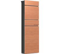 Buzón de pared de la marca Wiltec, con compartimento para periódicos, con aspecto de madera, de 395 x 142 x 1150 mm, fabricado en acero, buzón con espacio para periódicos, buzón con 2 llaves