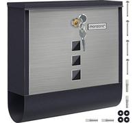 Buzón de pared Unyqoos® de acero inoxidable con compartimento para periódicos, ventanilla de acrílico transparente y placa para el nombre, tapa giratoria, cerradura de seguridad con 2 llaves, color /p