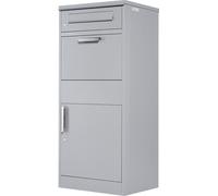 Buzón para paquetes Zelsius, color gris RAL9007, buzón de acero con sistema antirrobo y 2 ranuras de depósito