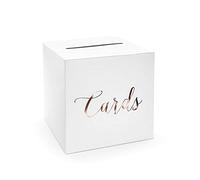 PartyDeco Buzón para tarjetas de boda "Cards" – blanco con letras oro rosa