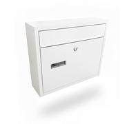 Buzón Relaxdays con Nombre, HBT: 31 x 36 x 10 cm, Impermeable, 4 Llaves, buzón Horizontal, Blanco