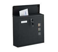 Buzón Relaxdays con Ventanas, (Alto x Ancho x Fondo): 33 x 35 x 12 cm, Hierro, 4 Llaves, buzón Horizontal, Negro