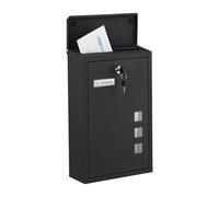 Buzón Relaxdays con Ventanas, (Alto x Ancho x Fondo): 40 x 25 x 11,5 cm, Hierro, 4 Llaves, buzón Vertical, Negro