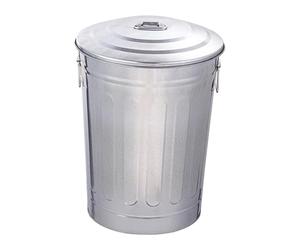 Bvdfgk Cubo de Basura de Hierro para Exteriores con Tapa Y Dos Asas para Patio O Granja. Diseño Rústico. Contenedor de Almacenamiento Redondo Y Versátil, 48 litros