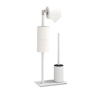 BVL Portarrollos de Papel Higiénico de Pie, Blanco con Detalles Cromados | De acero inoxidable 3 en 1 que ahorra espacio para 3 ruedas, base estable