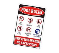 BWANGIAO Letrero de Normas de la Piscina, Cartel de Advertencia Exterior de Metal con la Leyenda Nade bajo su Propio Riesgo.