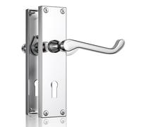 Bwintech 1 juego de manilla victoriana de cromo pulido en placa, pestillo para muebles, picaportes de puerta de placa trasera, con ojal, adecuado para puertas de madera