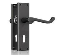 Bwintech 1 juego de manilla victoriana en placa color negro mate, pestillo para muebles, picaportes de puerta con placa trasera, con ojal, adecuado para puertas de madera