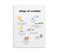 BYCIFRLG 7 Days of Creation Poster Biblical Scripture Art Canvas Painting Wall-Art for Room and Sunday School Decor(Framed,12x18inch(30x45cm))