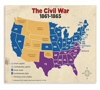 BYCIFRLG Educational Civil War Maps Poster for Classroom Learning History Resource School Decor(Framed,12x18inch(30x45cm))