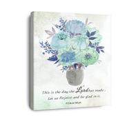 BYCIFRLG Psalm 118 24 This is the Day the Lord Has Made Watercolor Teal Floral Canvas Wall-Art Christian Scripture Print for Home(Framed,16x24inch(40x60cm))
