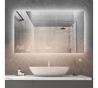 byecold Espejo de baño con iluminación LED 100x60 cm, Calefacción con estación meteorológica, WiFi, Espejo de baño, Calefacción con Interruptor táctil, Horizontal