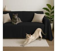 Byour3 - Funda De Sofá 3 2 4 1 Plazas 100% Algodón Puro Ligero Rectangular Tela Sofa Cubre Todo Recubrimiento Sofás También por Forma de L U Chaise Longue Derecho Izquierdo (Negro, 3 Plazas)
