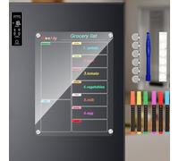 Bysameyee Calendario de nevera, pizarra de planificación de comidas, acrílico magnético de borrado en seco, calendario mensual semanal para refrigerador con 6 marcadores de colores