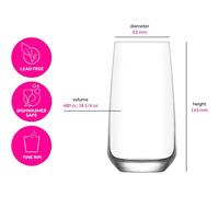 C.A | Set de 6 Vasos Altos de Cristal LAV | Elegantes y Resistentes | Para Whisky, Agua, Ginebra y Cócteles