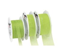 C.E. Pattberg Präsent - Cinta de organza con borde de alambre para las cuatro estaciones, color verde hierba, 10 mm de ancho, 25 m de largo