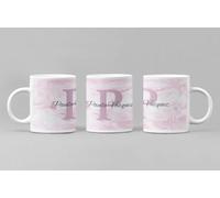 C&P Taza Deluxe Personalizada en color blanco brillo con Inicial,nombre y apellido de cerámica 350 ML
