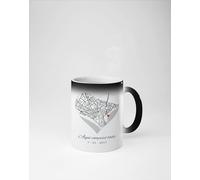 C&P Taza magica mapa del amor donde empezo todo, personalizada con tu ubicacion favorita, 350 ML (CORAZON BLANCO Y NEGRO)