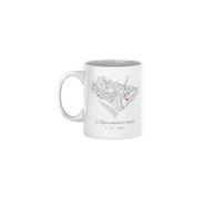 C&P Taza mapa del amor donde empezo todo, personalizada con tu ubicacion favorita, en color blanco brillo 350 ML (CORAZON EN BLANCO Y NEGRO)