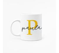 C&P Taza Personalizada en color blanco brillo con Inicial y Nombre de cerámica 350 ML (PAULA)