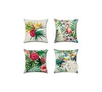CA Funda de cojín Sollbry de 45 x 45 cm con estampado de flores, pájaros, animales y plantas, impermeable, para sofá, hogar, salón, dormitorio, 4 piezas (plantas tropicales, flores y pájaros)