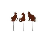 CA Juego de 3 estacas de jardín Sollbry con forma de gato - Decoración de jardín con aspecto oxidado - Estaca de metal oxidado - Decoración para jardín, patio y balcón