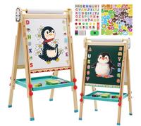 Caballete Infantil con Rollo de Papel,Caballete de Madera de Doble Cara,Pizarra Blanca y Pizarra Ajustable,Regalo de Cumpleaños para Niños y Niñas