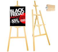 Caballete madera profesional 150cm para hosteleria, negocios y eventos. Caballete altura ajustable y plegable. Caballete pintura para lienzos grandes y pequeño. (Madera Natural, 150 cm)