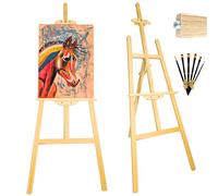 Caballete pintura profesional 150cm incluye pinceles. Caballete de madera plegable y altura ajustable. Soporte para lienzos grandes y pequeños, exposición de cuadros, pintura acrilica, oleo, niños