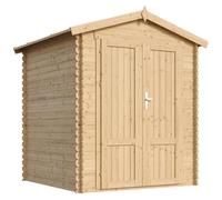 Cabaña de jardín de madera de 2,82 m², modelo TIMBELA M320F1+M320G, ideal para guardar herramientas y bicicletas. Paredes de 19 mm, ventanas y suelo tratado con impregnante