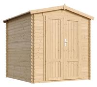 Cabaña de jardín de madera de 3,53 m², modelo TIMBELA M343F1+M343G, ideal para guardar herramientas y bicicletas. Paredes de 19 mm, ventanas y suelo tratado con impregnante
