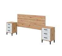 Cabecero + 2 mesitas 3 cajones cabezal y mesitas moderno en blanco artik y roble nodi 240x101x33 cm 240 cm