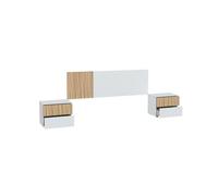 Due-Home Cabecero con mesitas Ethna 266x91x34 cm, cabezal reversible, Blanco Artik y Natur