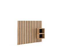 Cabecero con mesitas, listones decorativos, 133x107x3cm, cama de 80,90,110cm, con almacenamiento, estilo moderno, roble