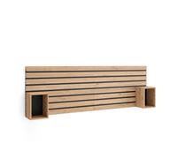 Cabecero con mesitas, listones decorativos, 214x70x3, cama de 135,140,150,160cm, con almacenamiento, estilo moderno, roble