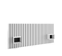 Cabecero con mesitas, listones decorativos, 258x107x3cm, cama de 150,160,180cm, con almacenamiento, estilo moderno, blanco
