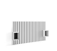 Skraut Home, Cabecero, dos mesitas, Listones Decorativos, 196x3x107cm, Cama de 120,135,140cm, Con almacenamiento White
