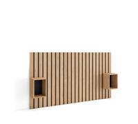 Skraut Home, Cabecero, dos mesitas, Listones Decorativos, 196x3x107cm, Cama de 120,135,140cm, Con almacenamiento Oak