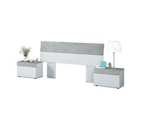 Habitdesign Cabecero de cama matrimonio Tekkan c/2 mesitas Blanco Artik y Gris Cemento 298x40x96,5cm