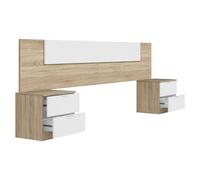 Due-Home Cabecero con 2 mesitas Alaya 247x50x38 cm Blanco Artik y Roble Canadian