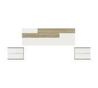 Miroytengo Cabecero con 2 mesitas Erika – Blanco y roble Cambrian – 270x94x34 cm